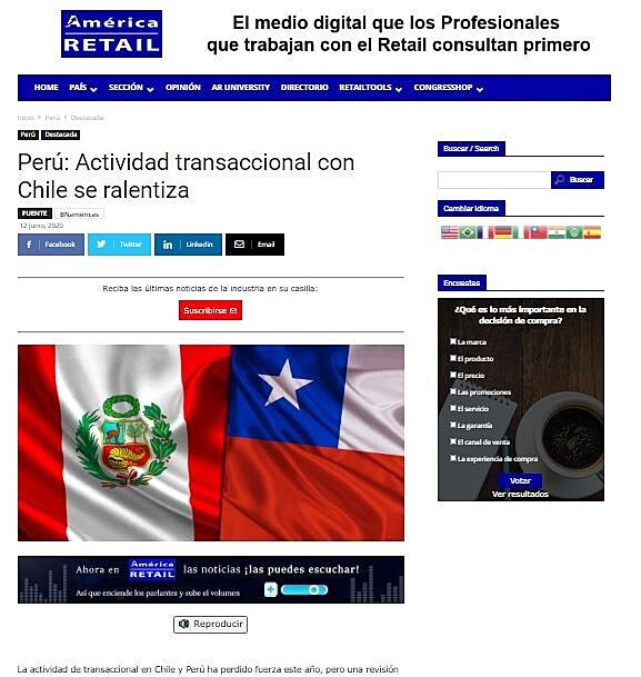 Per: Actividad transaccional con Chile se ralentiza